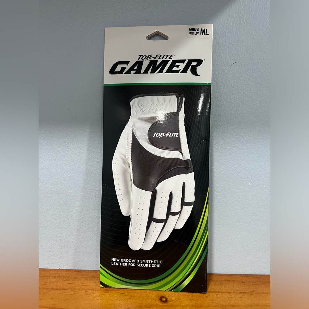 TOP FLITE GAMER White & Black Mens Golf Glove SIZE ML Cadet Left BRAND NEW